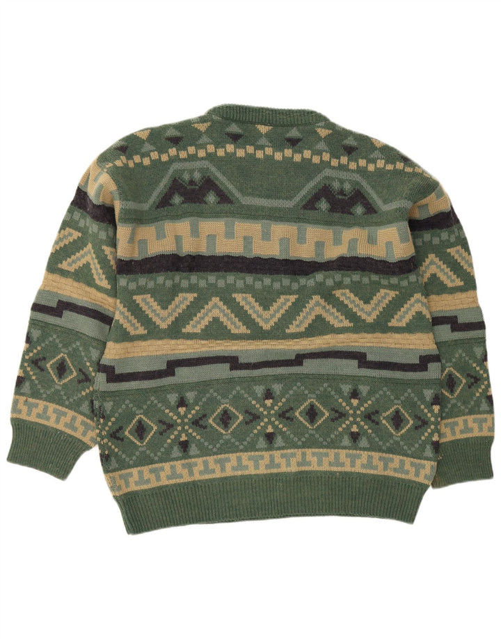 Vintage Herren Pullover mit Rundhalsausschnitt, groß, grün, geometrisch