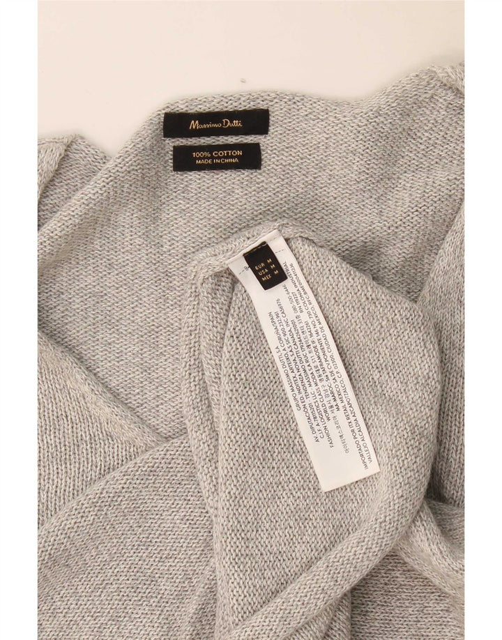 Massimo Dutti Damen-Pullover mit V-Ausschnitt, UK 14, mittelgrau gefleckte Baumwolle