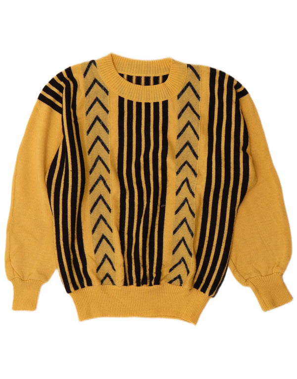 Vintage Damen Pullover mit U-Boot-Ausschnitt UK 14 Mittelgelb gestreift