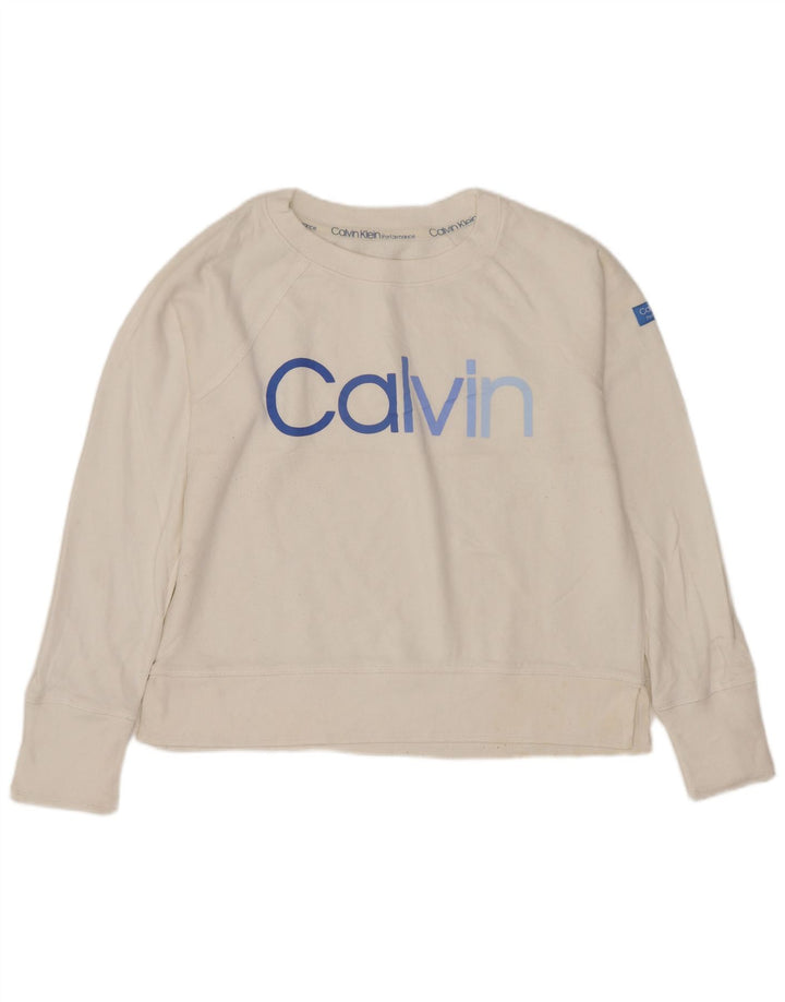 CALVIN KLEIN Damen Performance Crop Sweatshirt Pullover UK 8 Small Weiß