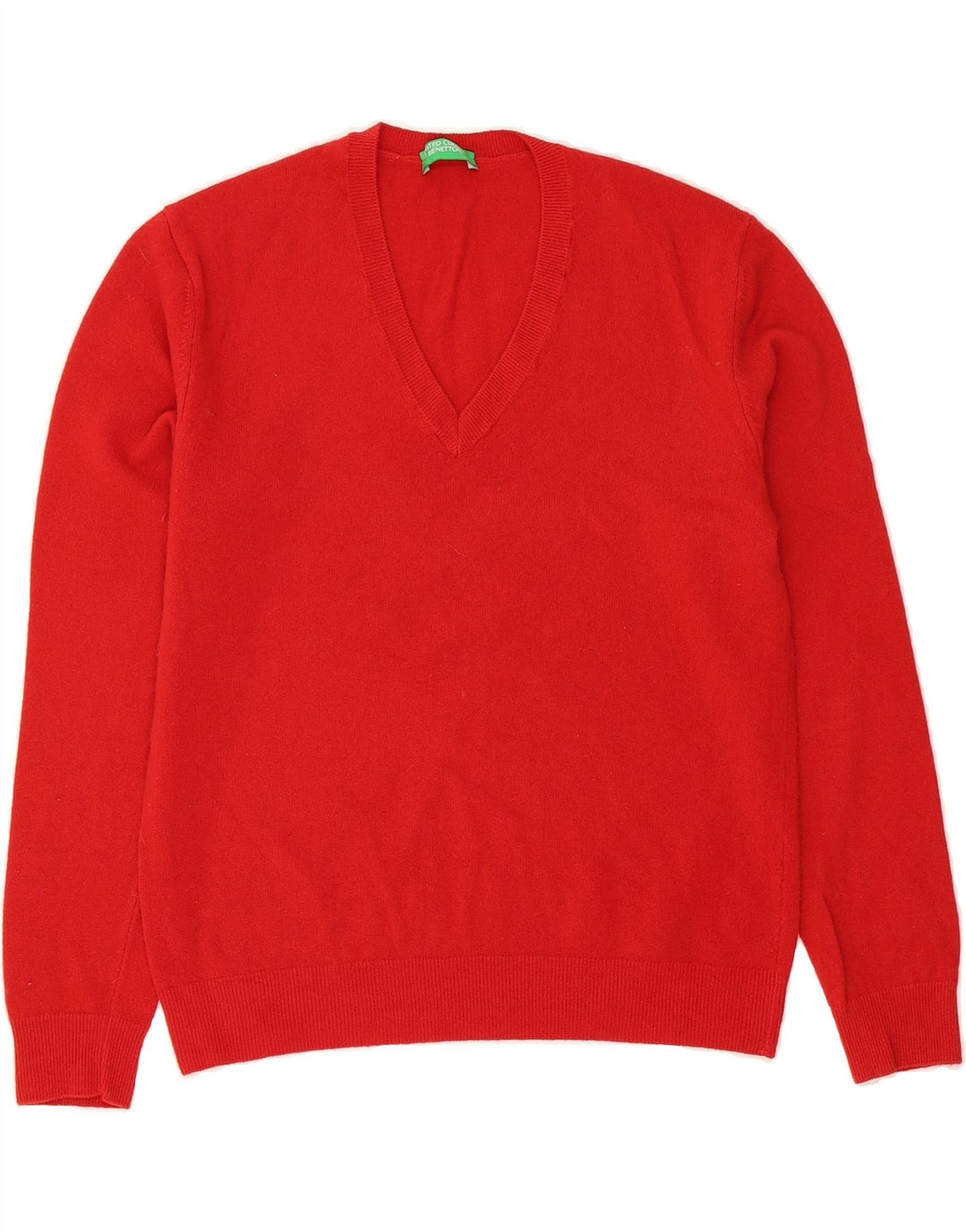 BENETTON Womens V-Neck Jumper Sweater UK 14 Large Red Vintage Benetton and Second-Hand Benetton from Messina Hembry 