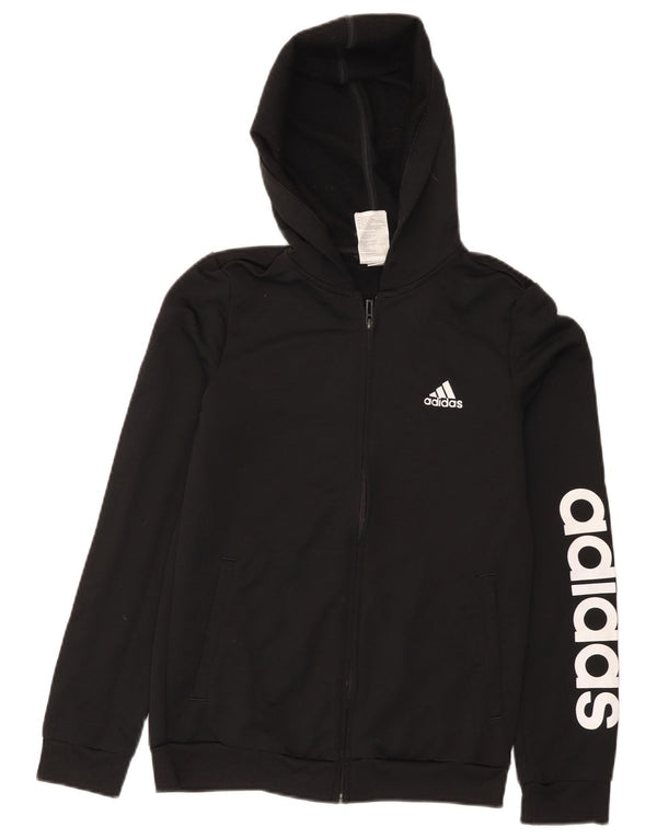 Adidas Womens Graphic Zip Hoodie Sweater UK 8/10 Small Black Polyester