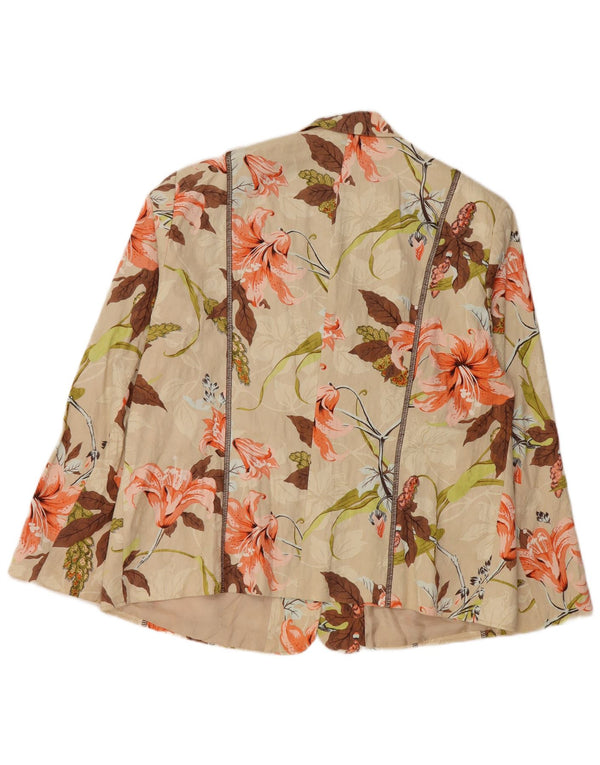 GERRY WEBER Damen-Blazerjacke mit 3/4-Ärmeln, UK 20, 2XL, beige geblümt