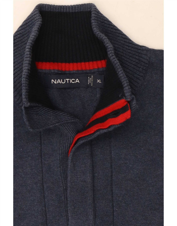 Nautica Herren-Pullover mit Knopfkragen, XL, marineblaue Baumwolle