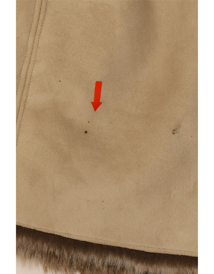 VINTAGE Womens Sherpa Overcoat UK 14 Medium Beige Polyester Vintage Vintage and Second-Hand Vintage from Messina Hembry 