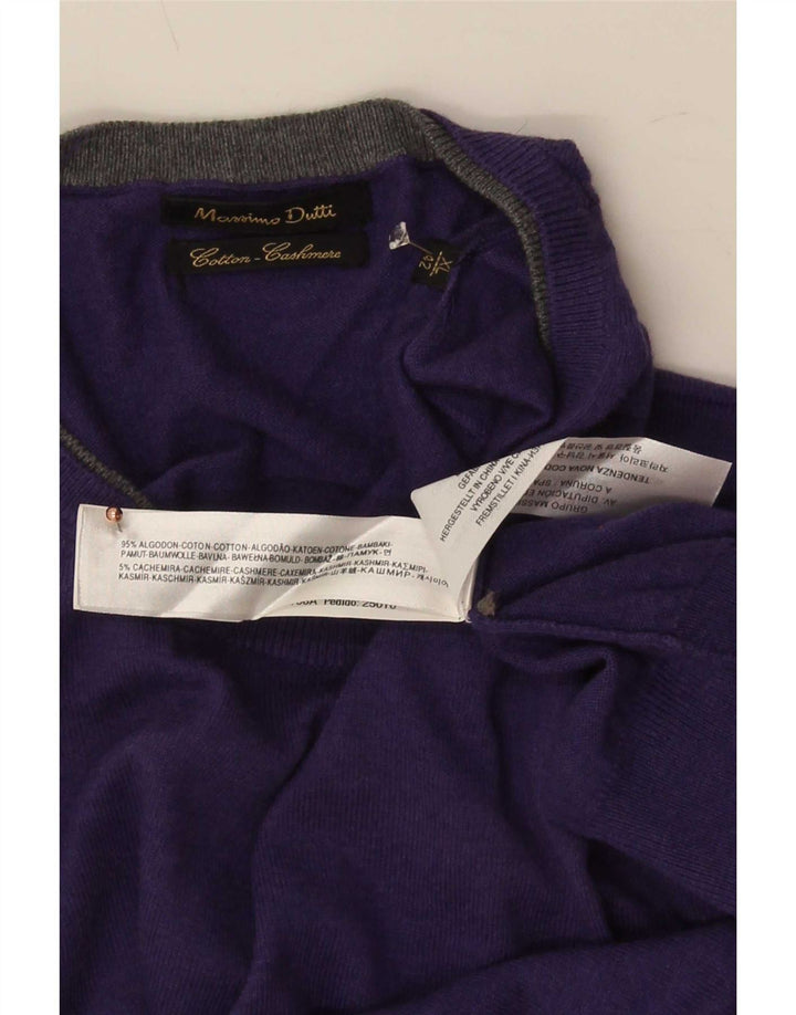 Massimo Dutti Herren-Pullover mit Rundhalsausschnitt, XL, lila Baumwolle