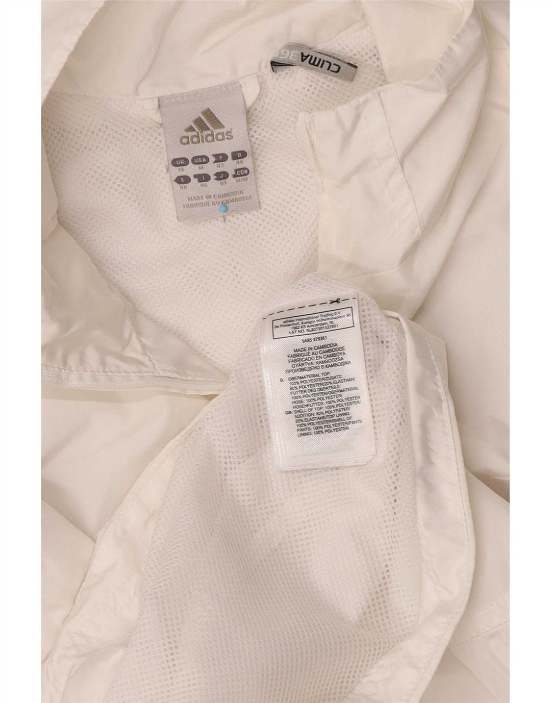 Adidas Damen Clima 365 Trainingsanzug Top Jacke UK 14 Medium Weiß Polyester