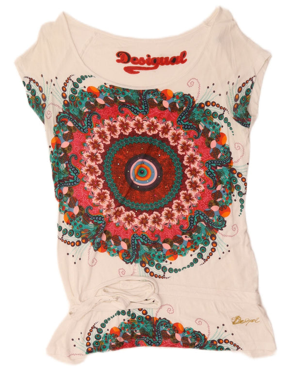 Desigual Womens Graphic T-Shirt Top UK 14 Large White Floral