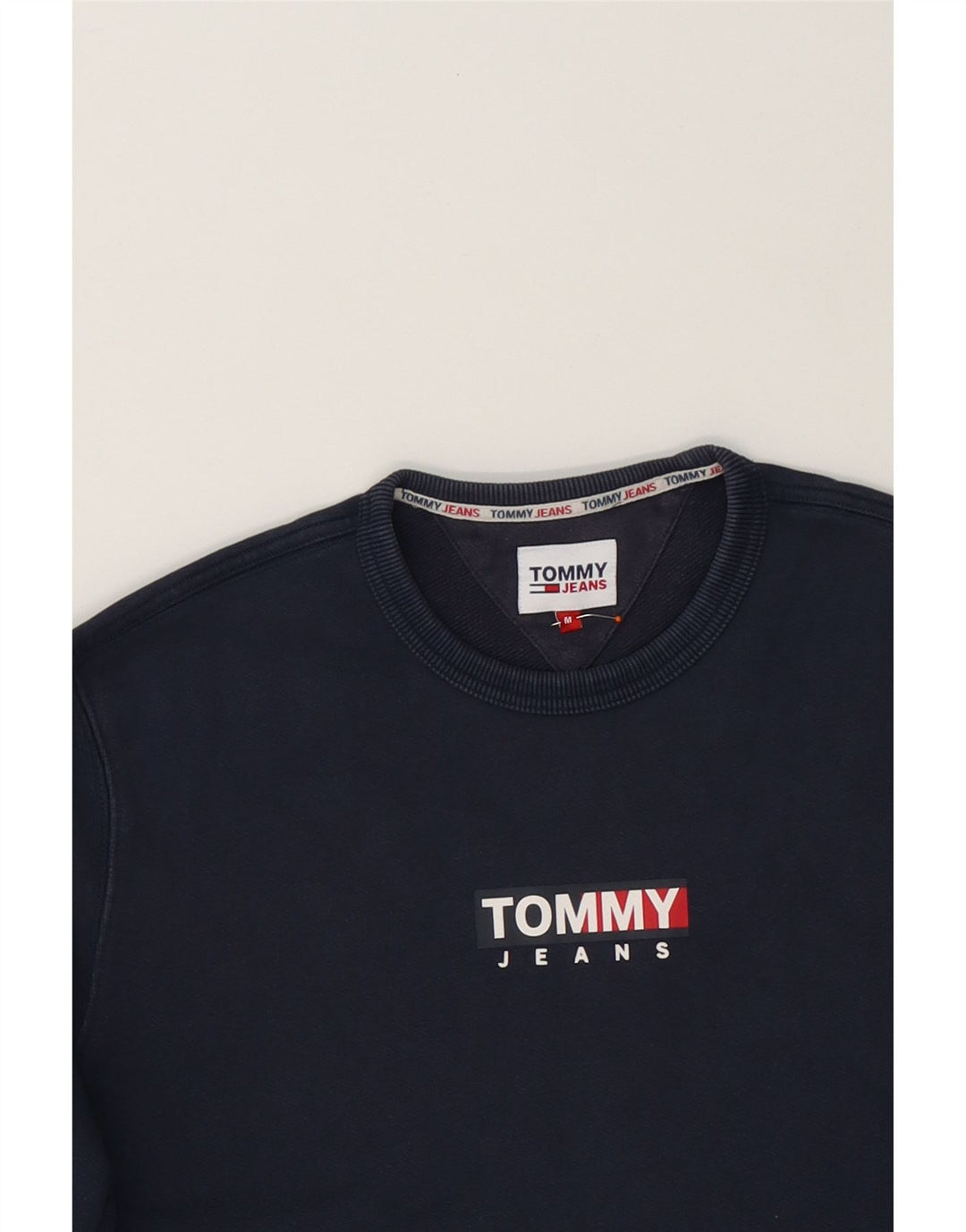TOMMY HILFIGER Mens Graphic Sweatshirt Jumper Medium Navy Blue Cotton Vintage Tommy Hilfiger and Second-Hand Tommy Hilfiger from Messina Hembry 