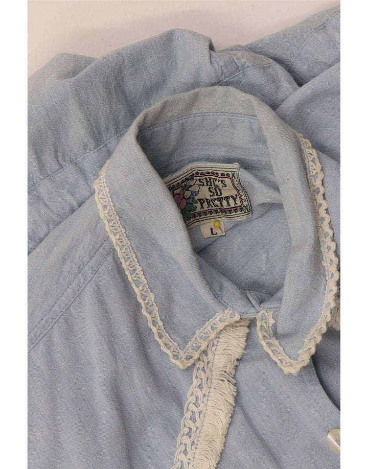 Vintage Damen Ärmelloser Playsuit UK 16 Large Blau