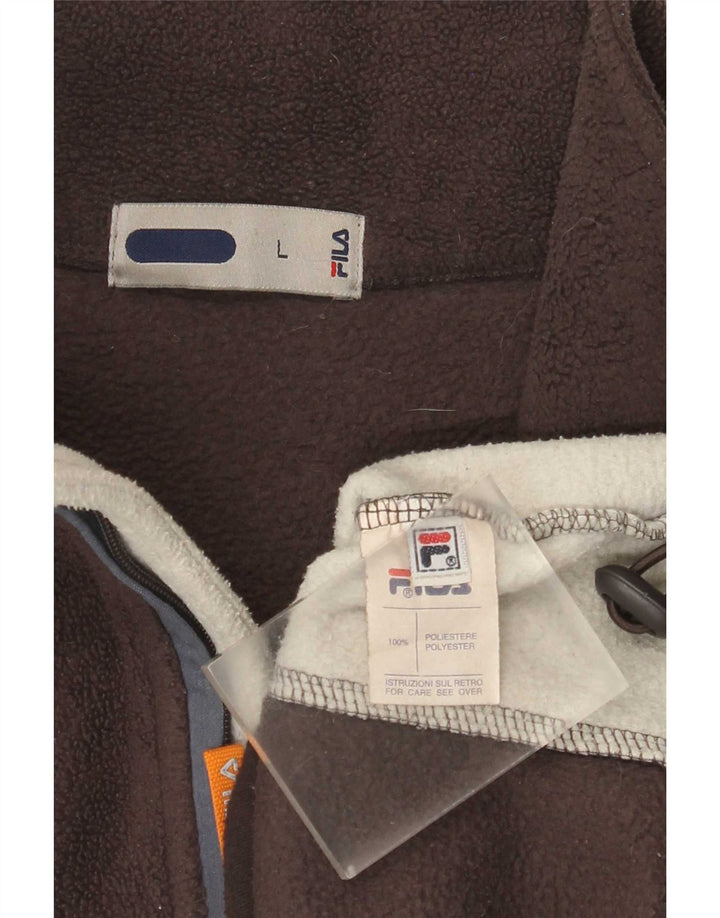 Fila Herren-Fleecepullover mit Reißverschluss am Hals, großes braunes Farbblock-Polyester