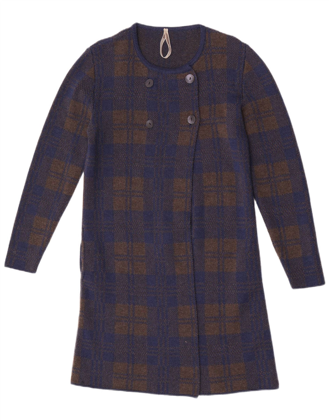 Vintage Damen Longline Cardigan Pullover UK 14 Medium Navy Blue Check