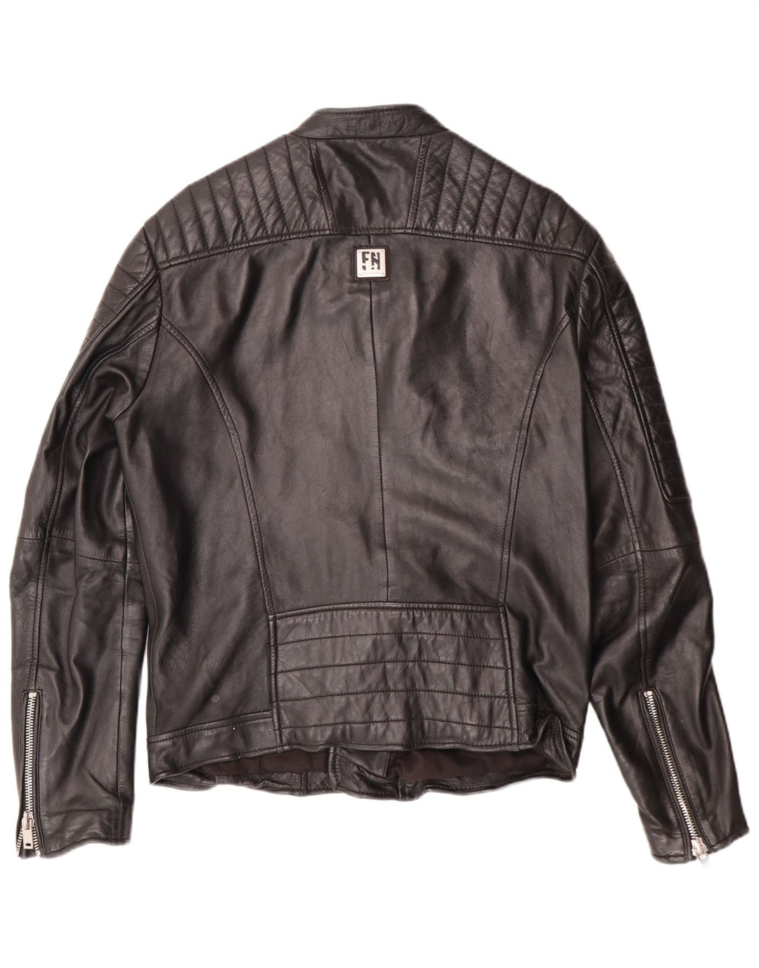 Freaky Nation Herren-Leder-Bikerjacke, UK 38, mittelschwarzes Leder
