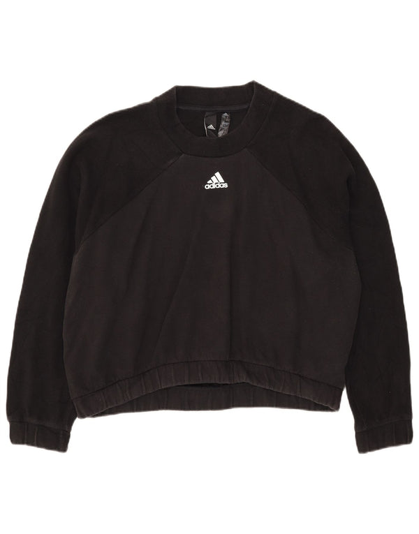 Adidas Damen Crop Sweatshirt Pullover UK 14 Medium Schwarz Colourblock