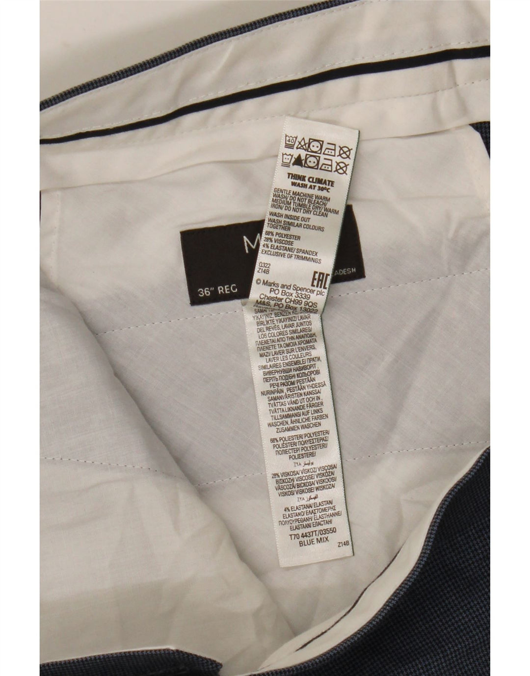 Marks & Spencer Herren-Anzughose in normaler Passform, W36 L31, blauer Hahnentrittmuster