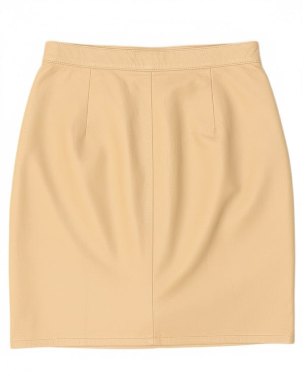 Vintage Damen High Waist Lederrock IT 46 Large W28 Beige Leder