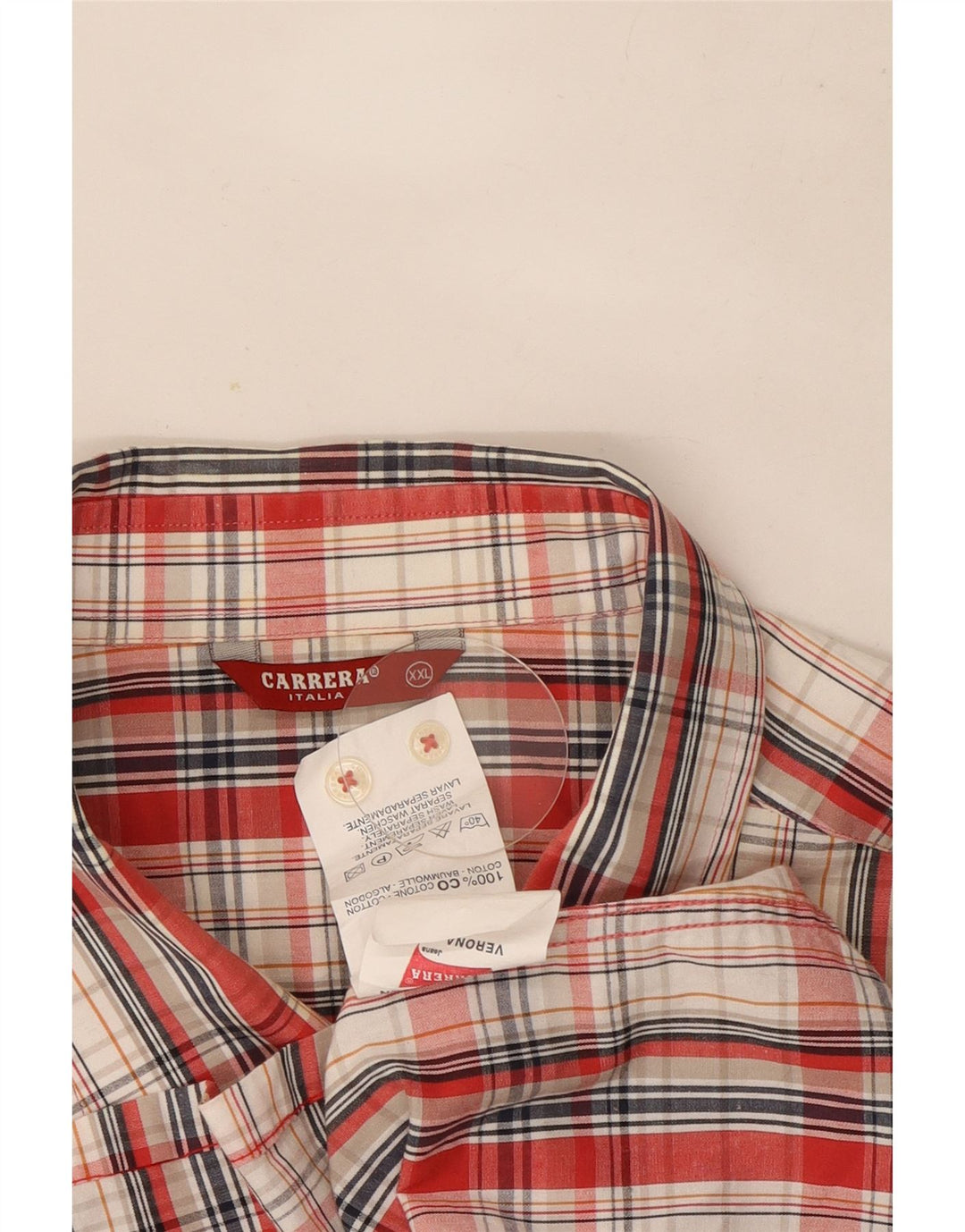 Carrera Herren Kurzarmhemd 2XL rot kariert Baumwolle