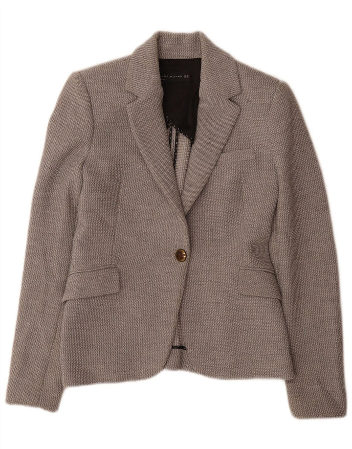 Zara Damen 1-Knopf-Blazerjacke UK 6 XS Graues Polyester