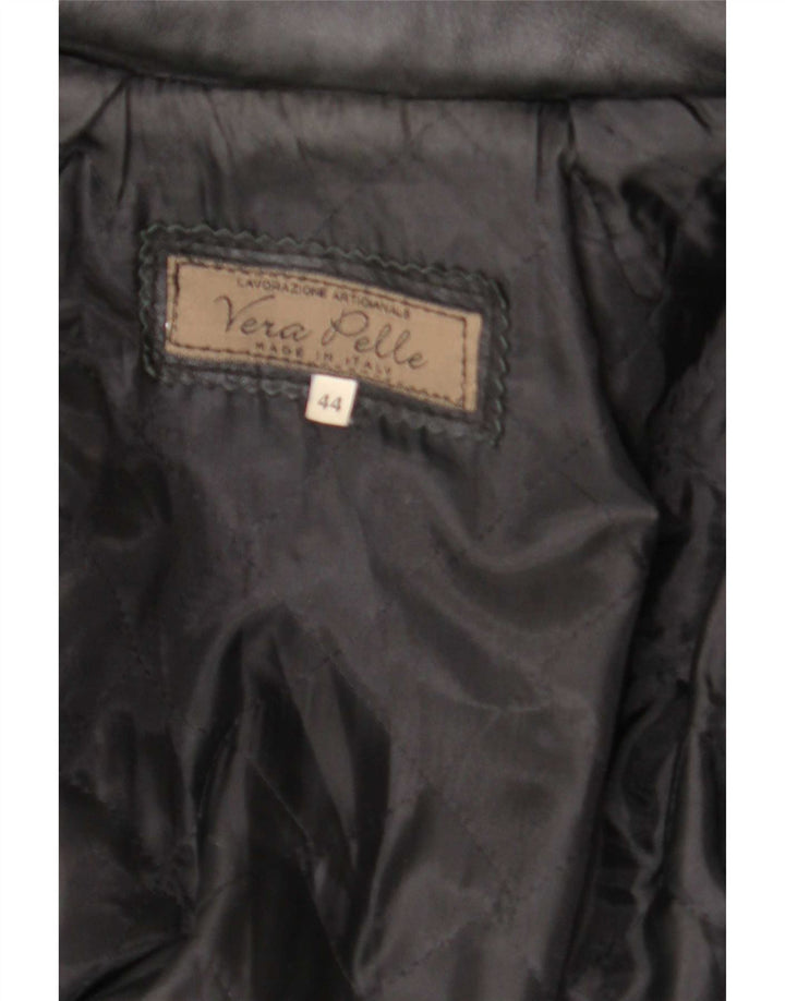 Vintage Damen Ledermantel mit Kapuze IT 44 Medium Schwarz