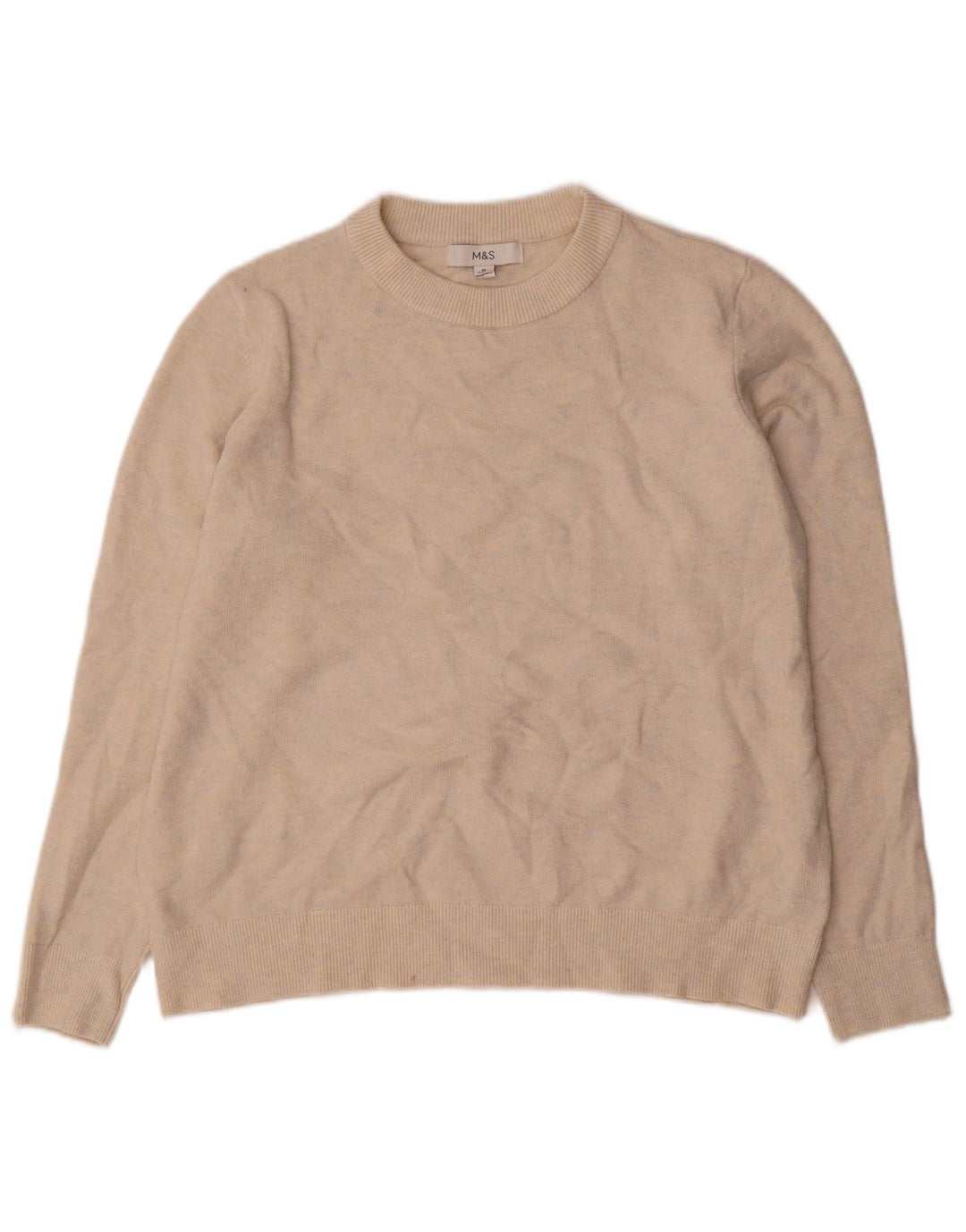 Marks & Spencer Damen-Pullover mit Rundhalsausschnitt, Gr. 14, Mittelbeige meliert