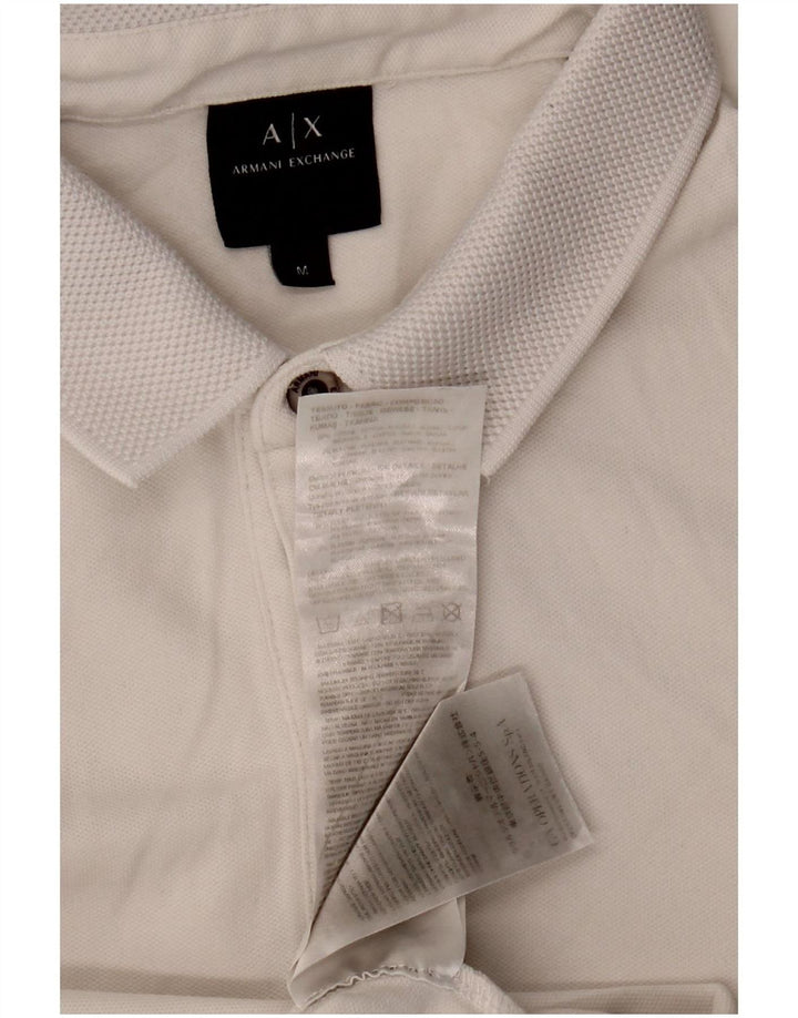 Armani Exchange Herren-Langarm-Poloshirt aus mittelweißer Baumwolle