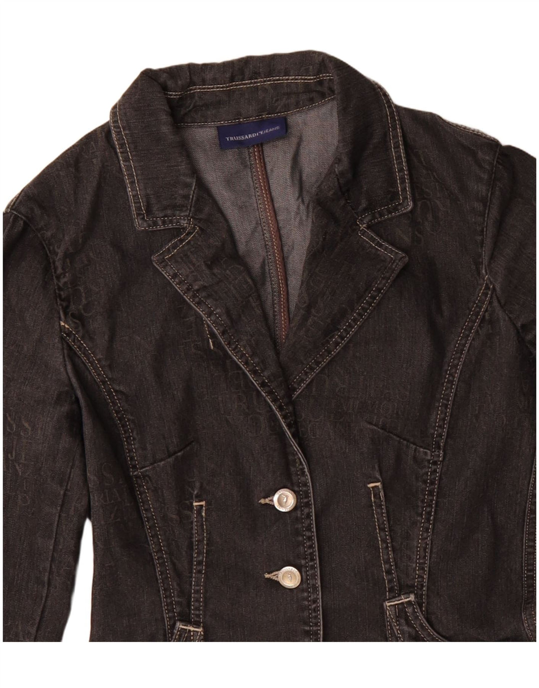 TRUSSARDI JEANS Damen 3-Knopf-Denim-Blazer-Jacke IT 40 Small Schwarz