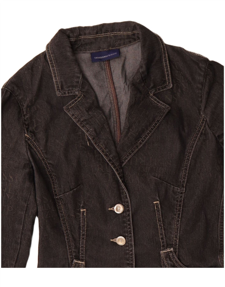 TRUSSARDI JEANS Damen 3-Knopf-Denim-Blazer-Jacke IT 40 Small Schwarz