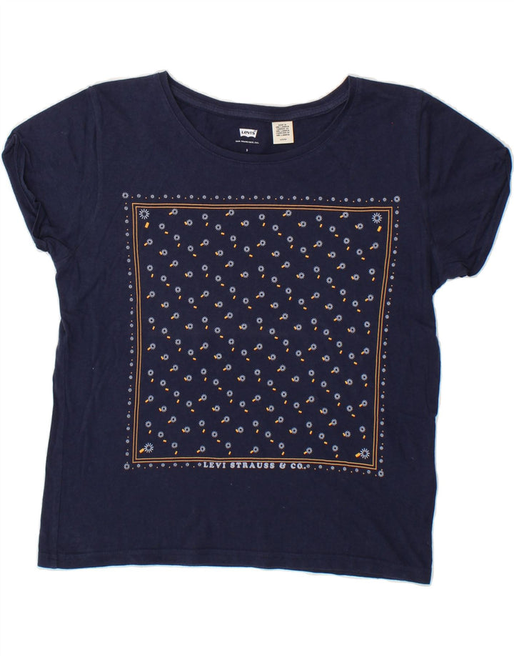LEVI'S Womens Graphic T-Shirt Top UK 10 Small Navy Blue Vintage Levi's and Second-Hand Levi's from Messina Hembry 