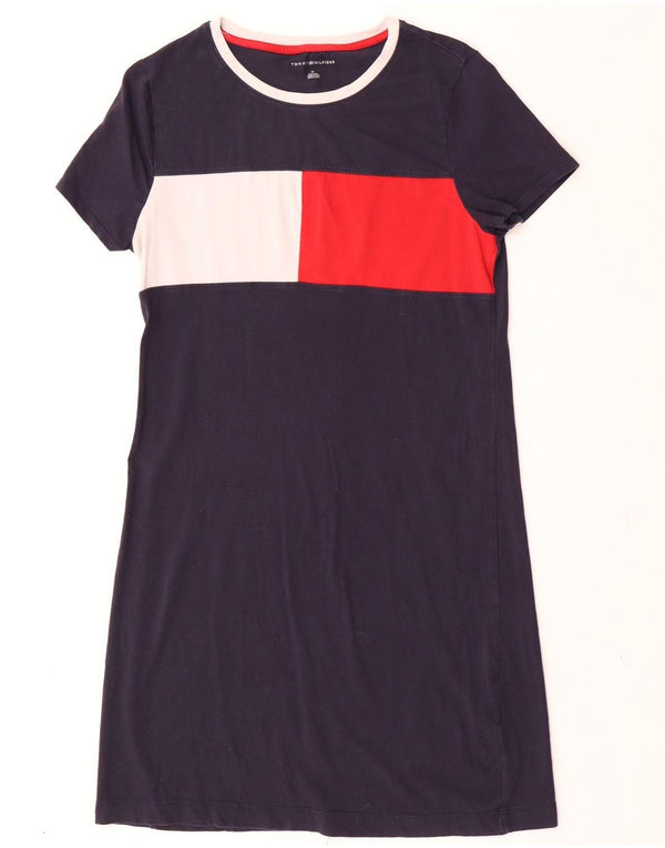 Tommy Hilfiger Damen T-Shirt-Kleid UK 12 Medium Navy Blue Colourblock