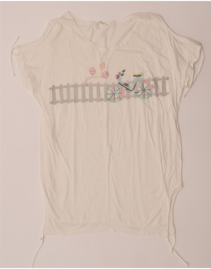 Vintage Damen Grafik T-Shirt Top IT 44 Mittelweiße Baumwolle