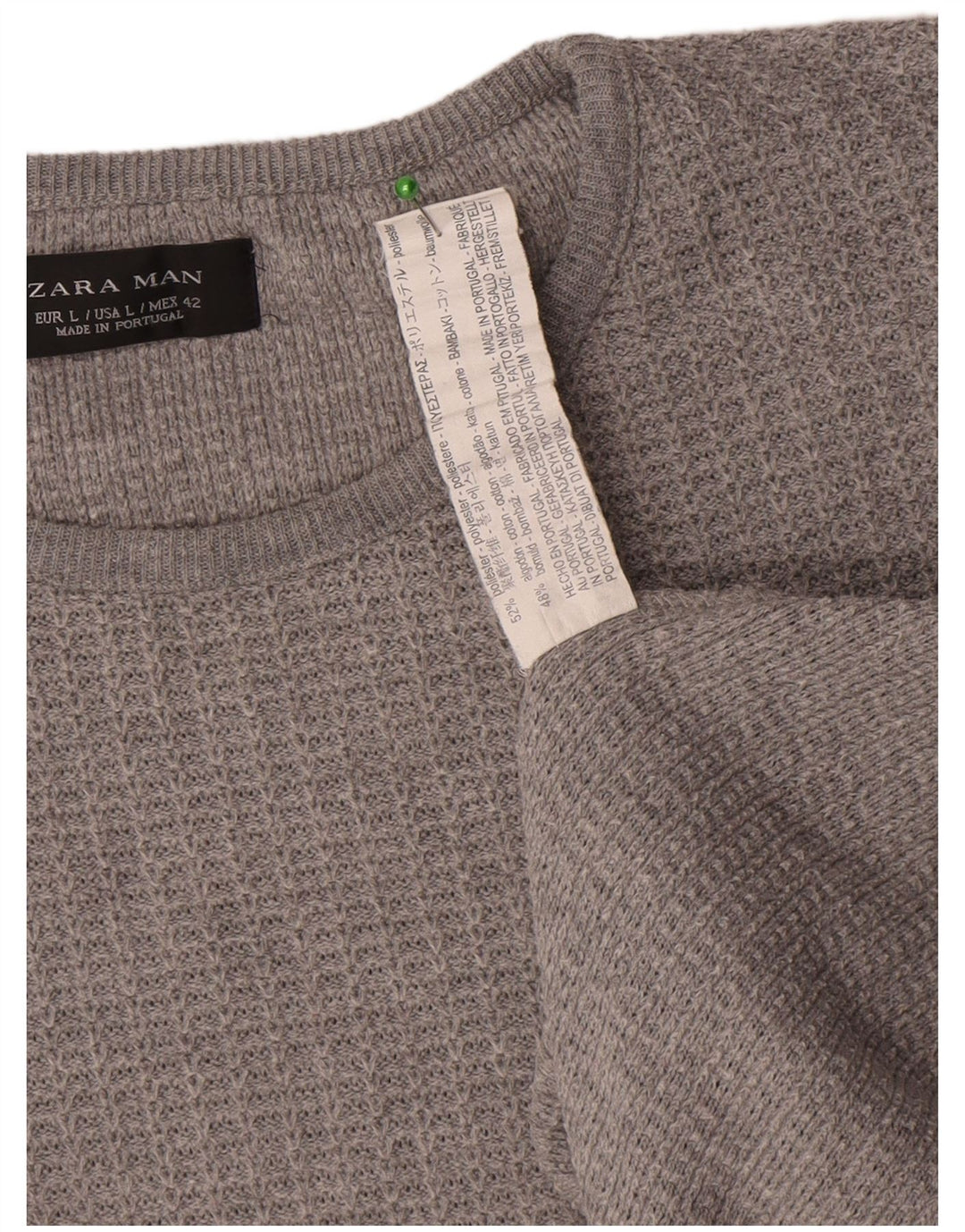 Zara Herren-Pullover mit Rundhalsausschnitt, groß, grau, Polyester
