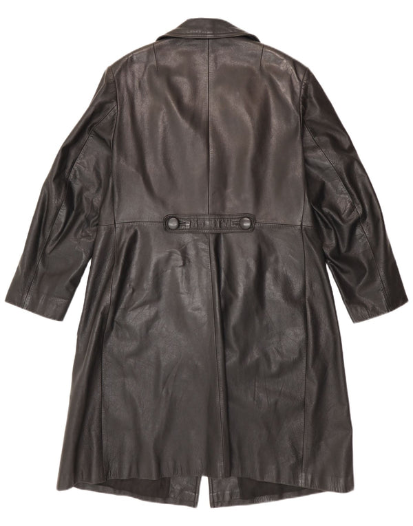 Vintage Damen Ledermantel IT 52 2XL Schwarz