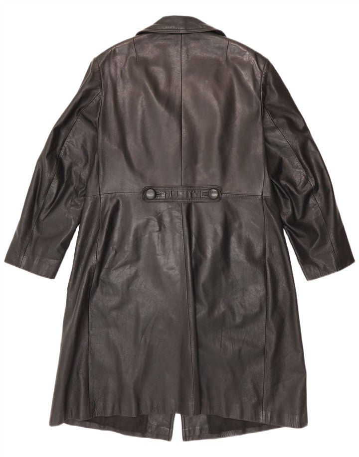 Vintage Damen Ledermantel IT 52 2XL Schwarz