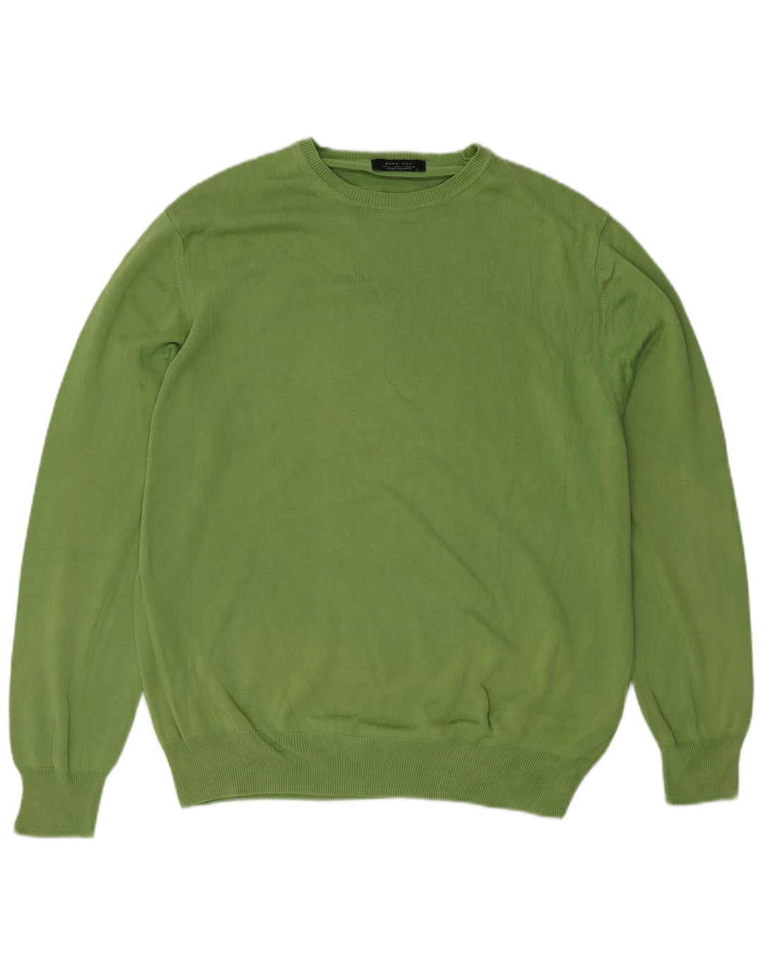 Zara Herren-Pullover mit Rundhalsausschnitt, groß, grüne Baumwolle