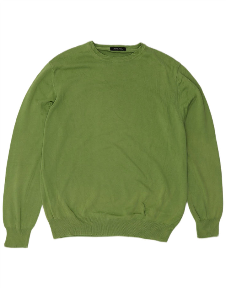 Zara Herren-Pullover mit Rundhalsausschnitt, groß, grüne Baumwolle