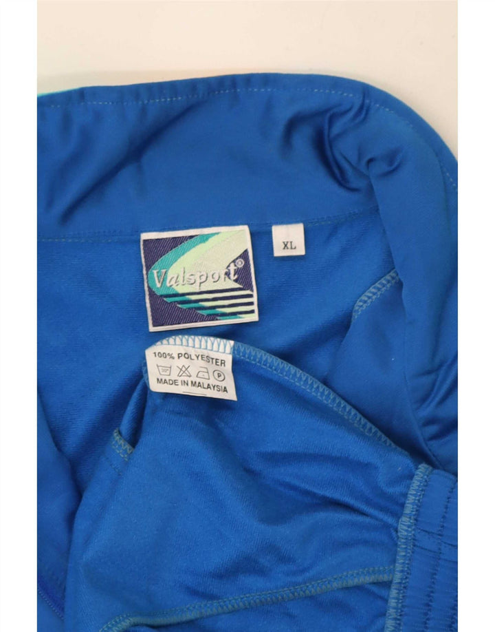 Vintage Herren-Trainingsanzug mit grafischem Oberteil, XL, blaues Farbblock-Polyester