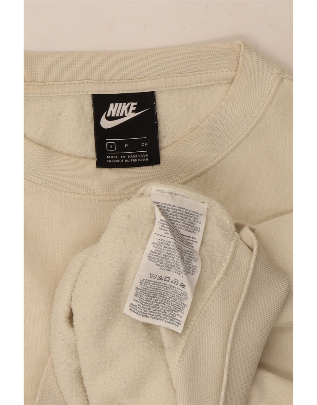 NIKE Womens Crop Oversized Sweatshirt Pullover UK 10 Small Off White Baumwolle