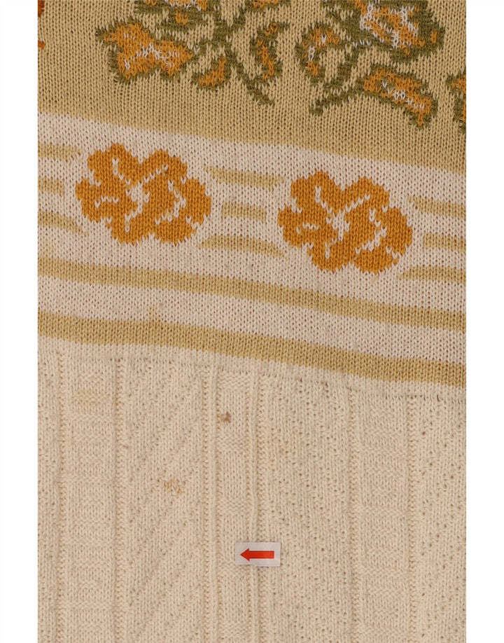 VINTAGE Herren Pullover mit grafischem U-Boot-Ausschnitt, mittelweiß, geblümt