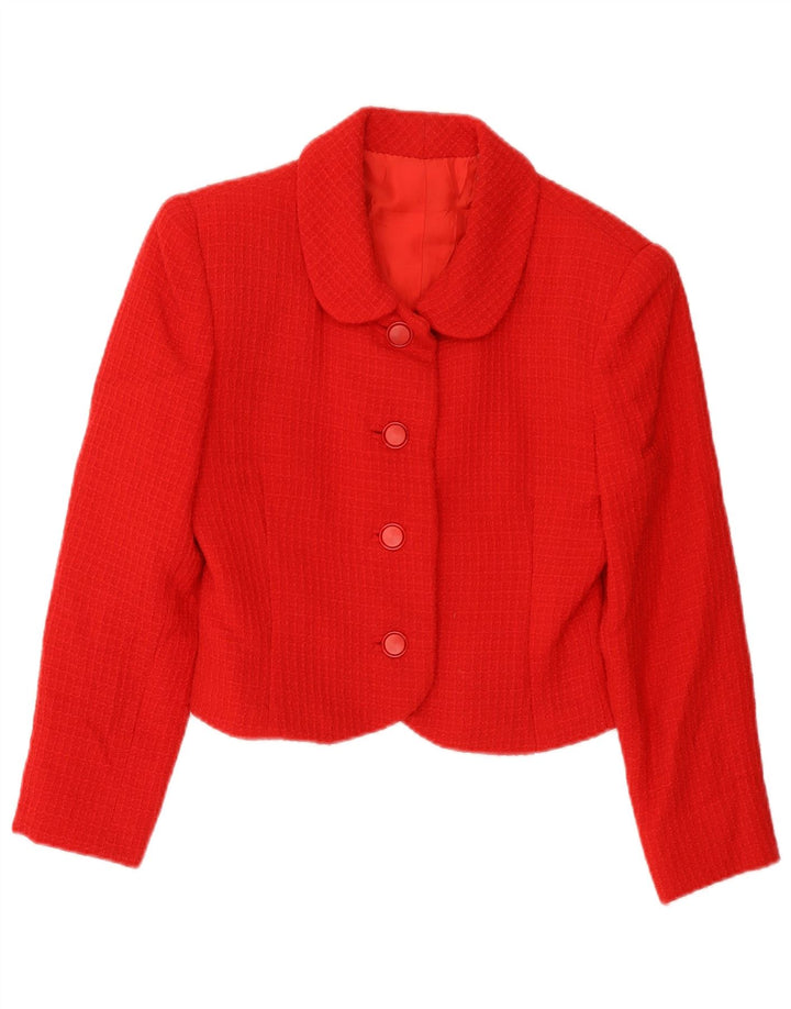 Vintage Damen Crop 4 Button Blazer Jacke UK 10 Small Rot