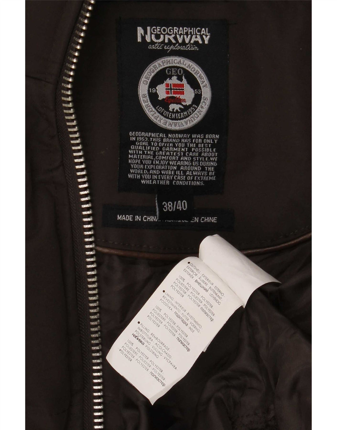 Geographical Norway Wattierter Herrenmantel mit Kapuze, EU 38/40, mittelbraunes Polyester