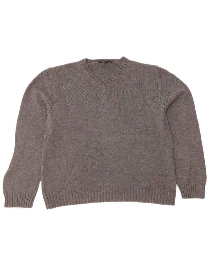 J. CREW Damen-Pullover, übergroß, V-Ausschnitt, Gr. 10, Größe S, Grau, Baumwolle