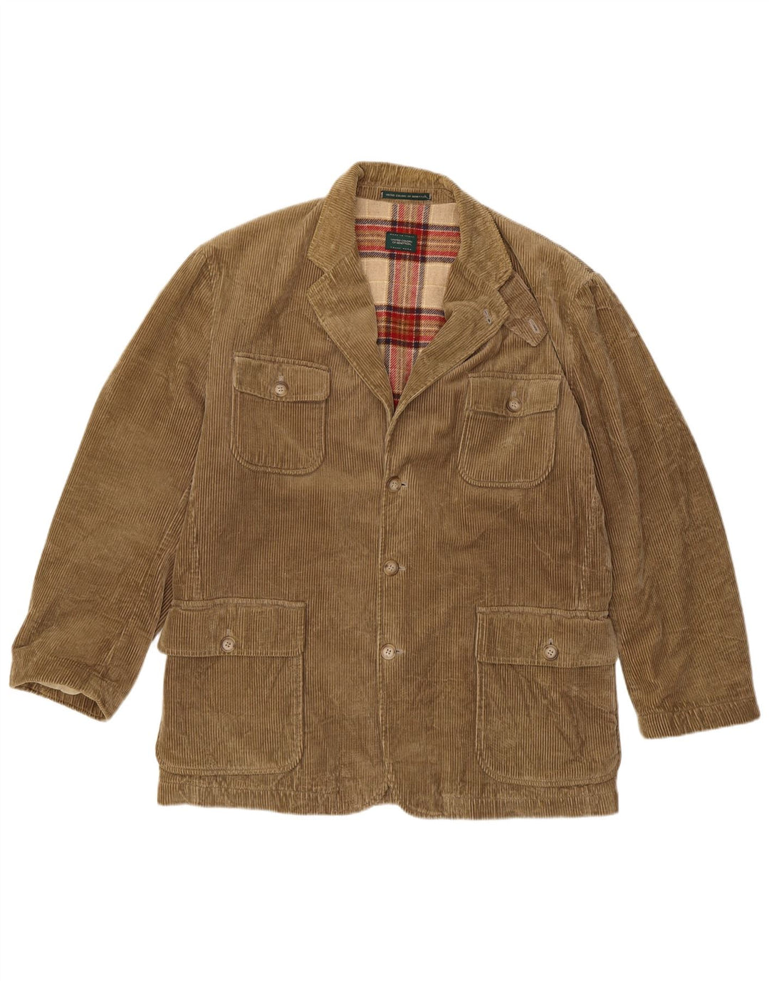 BENETTON Herren Cordjacke IT 50 Large Beige Baumwolle