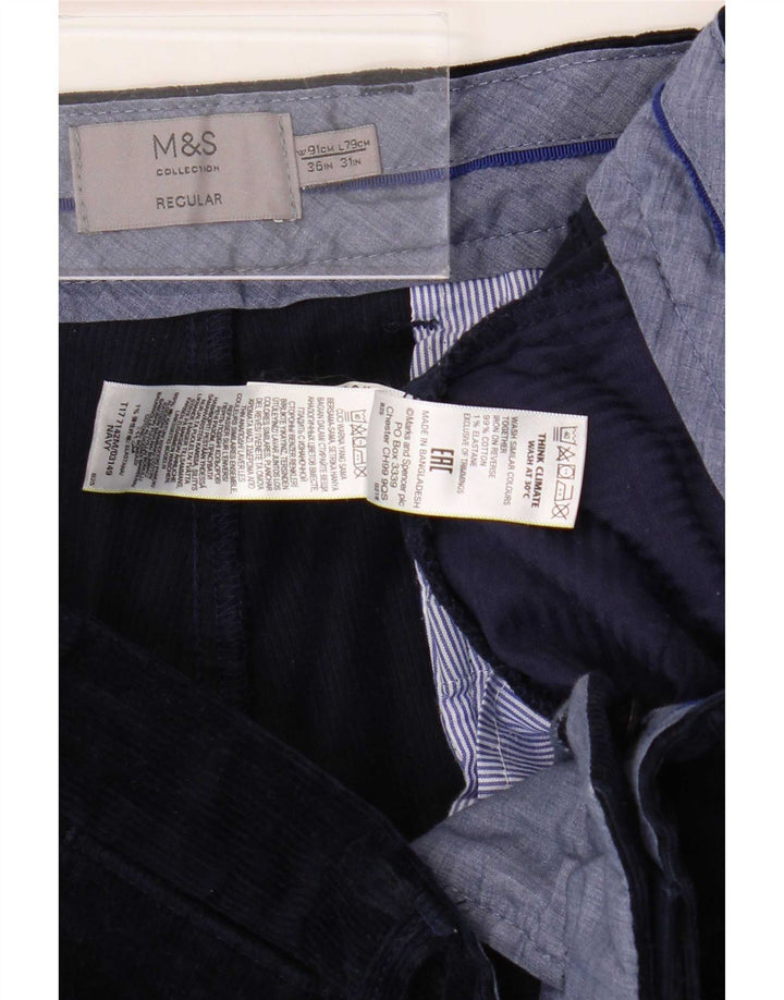 Marks & Spencer Herren-Hose aus regulärem Cord, Breite 36, Länge 31, Marineblau, Baumwolle