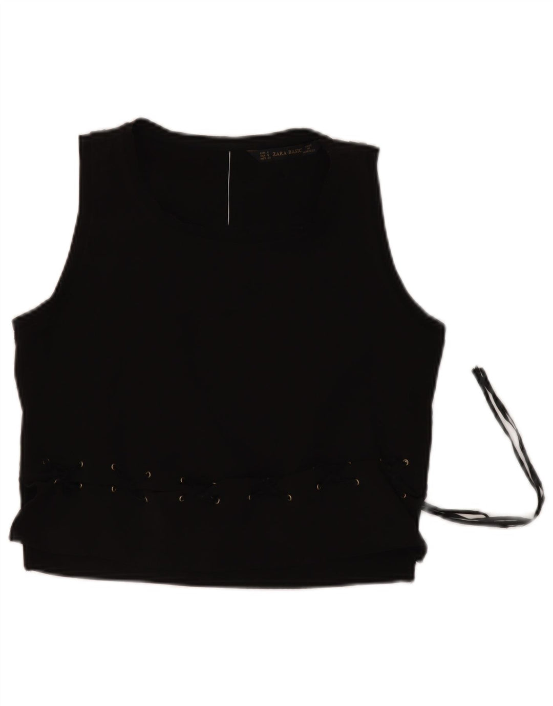 ZARA Damen Crop Ärmelloses Blusenoberteil UK 10 Small Schwarz Polyester