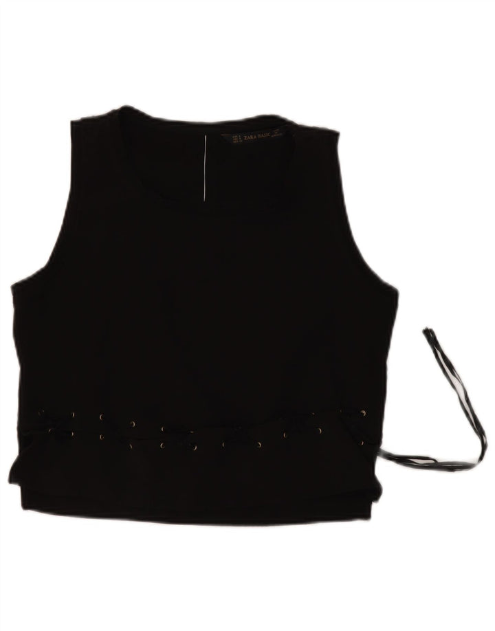 ZARA Damen Crop Ärmelloses Blusenoberteil UK 10 Small Schwarz Polyester