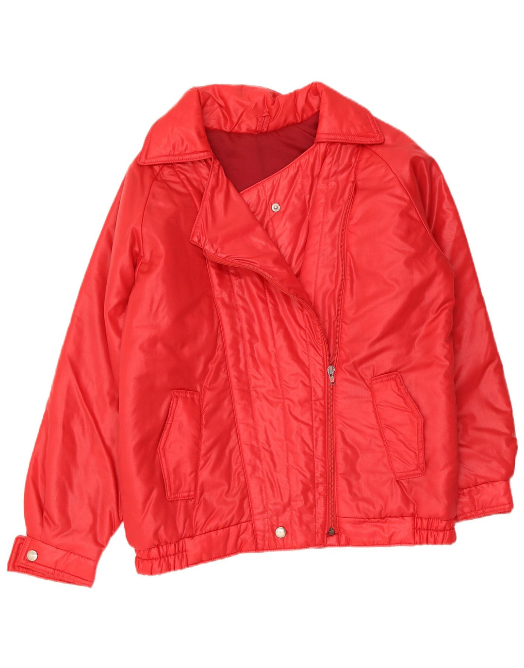 Vintage Damen Biker Wattierte Jacke UK 14 Mittelrot