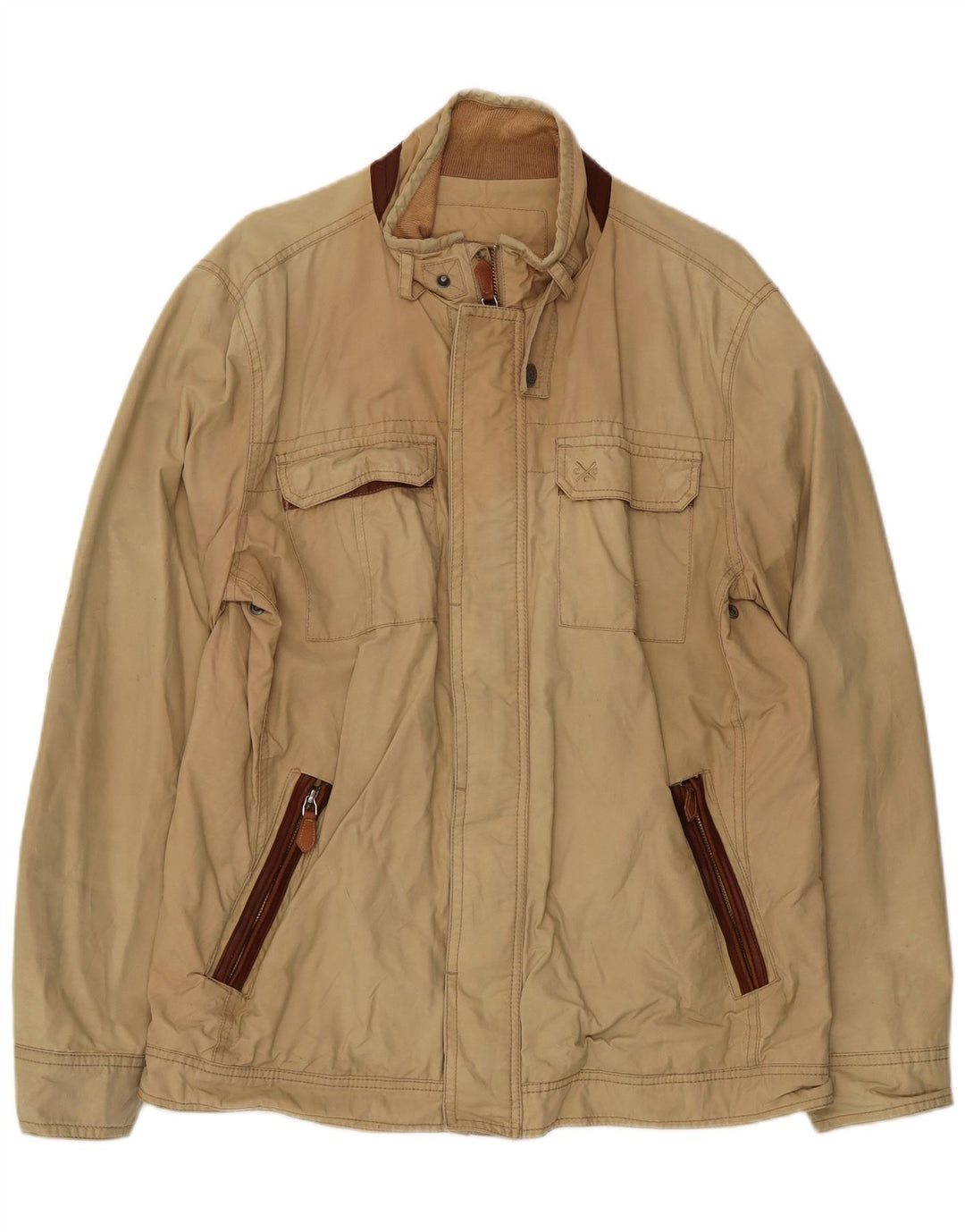 Crew Clothing Herren Bomberjacke UK 40 Large Beige Baumwolle