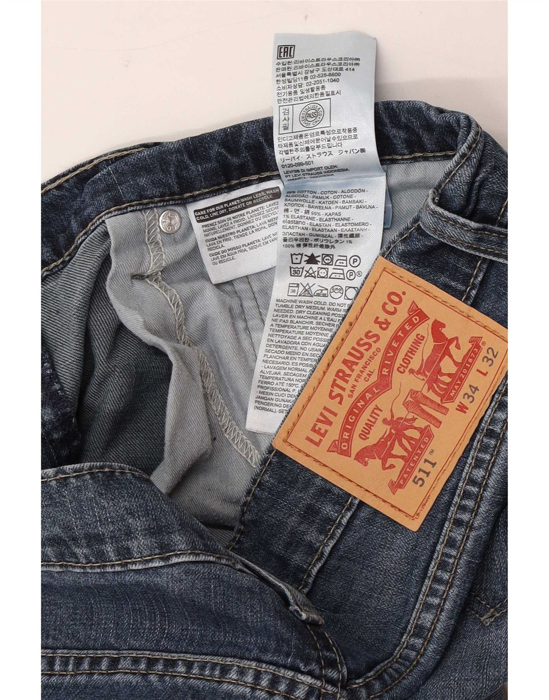 Levi's Herren 511 Slim Jeans W34 L32 Blaue Baumwolle