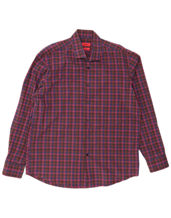 HUGO BOSS Herrenhemd Größe 44 17 1/2 XL Lila kariert