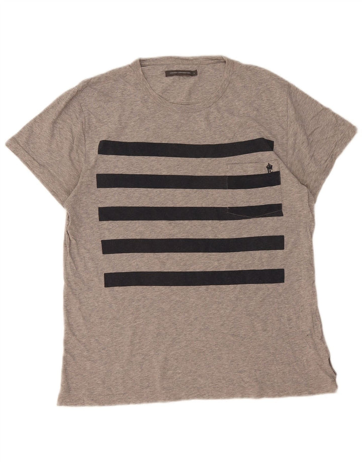 FRENCH CONNECTION Herren T-Shirt Top Large Grau Colourblock Baumwolle